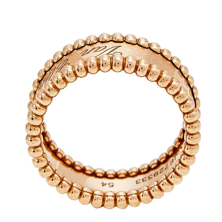 Pre Owned Van Cleef & Arpels Perlee Signature 18K Rose Gold Band Ring Size 54