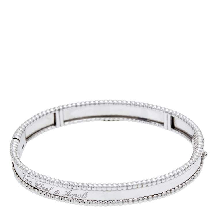 Pre Owned Van Cleef & Arpels Perlee Signature White Gold Bangle Bracelet M