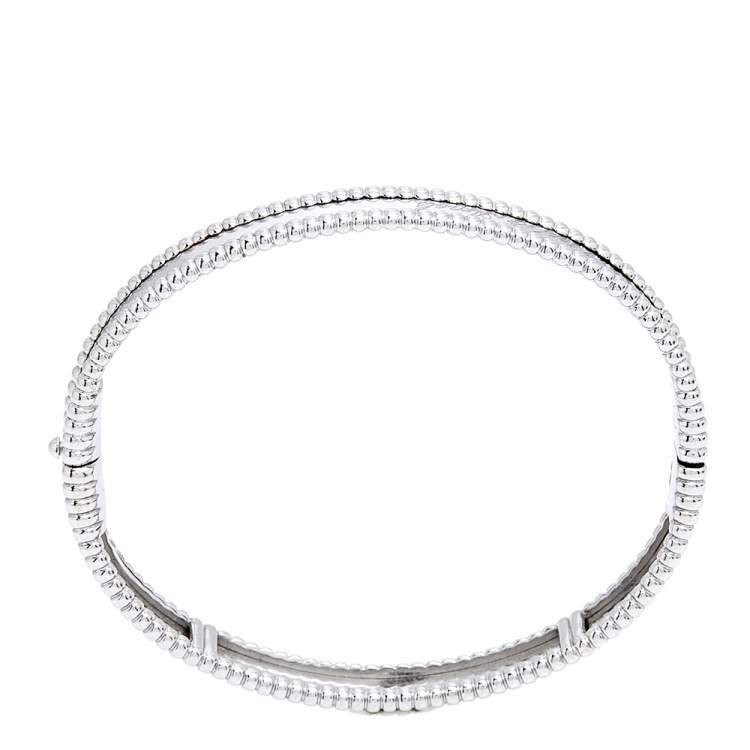 Pre Owned Van Cleef & Arpels Perlee Signature White Gold Bangle Bracelet M