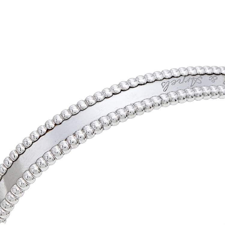 Pre Owned Van Cleef & Arpels Perlee Signature White Gold Bangle Bracelet M