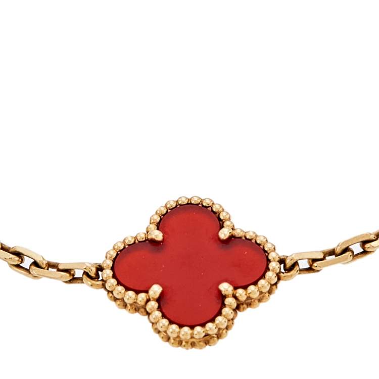 Pre Owned Van Cleef & Arpels Vintage Alhambra 5 Motifs Carnelian 18K Yellow Gold Station Bracelet