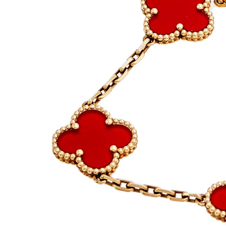 Pre Owned Van Cleef & Arpels Vintage Alhambra 5 Motifs Carnelian 18K Yellow Gold Station Bracelet