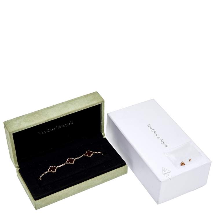 Pre Owned Van Cleef & Arpels Vintage Alhambra 5 Motifs Carnelian 18K Yellow Gold Station Bracelet