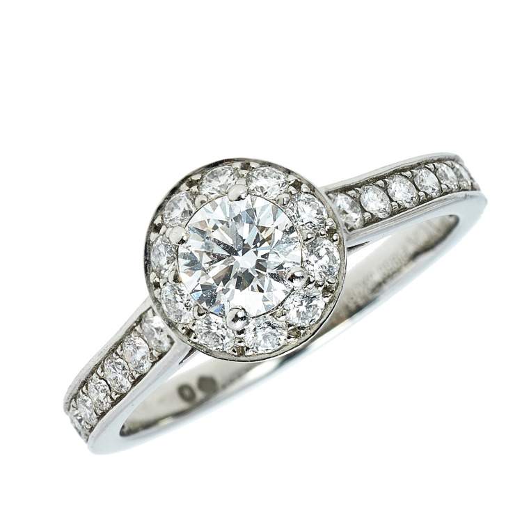 Pre Owned Van Cleef & Arpels Icone Solitare 0.32 ct Diamond Platinum Ring Size 50