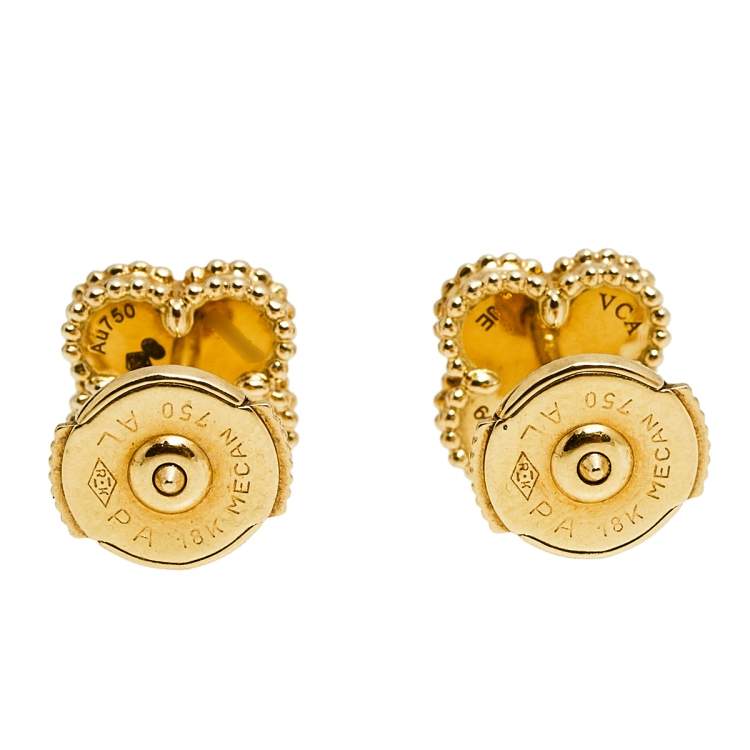 Pre Owned Van Cleef & Arpels Sweet Alhambra Onyx 18k Yellow Gold Earrings