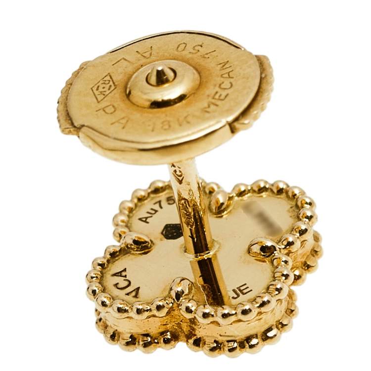 Pre Owned Van Cleef & Arpels Sweet Alhambra Onyx 18k Yellow Gold Earrings