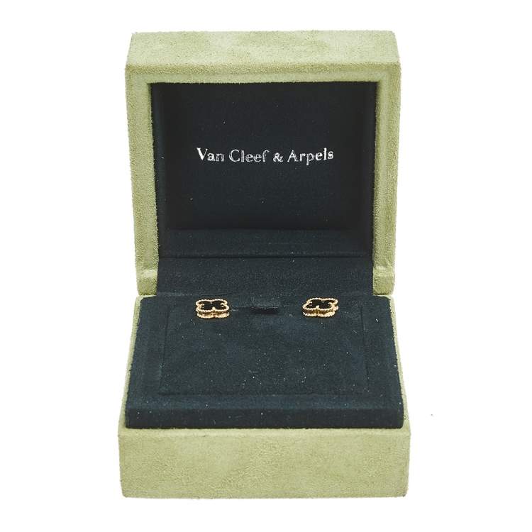 Pre Owned Van Cleef & Arpels Sweet Alhambra Onyx 18k Yellow Gold Earrings