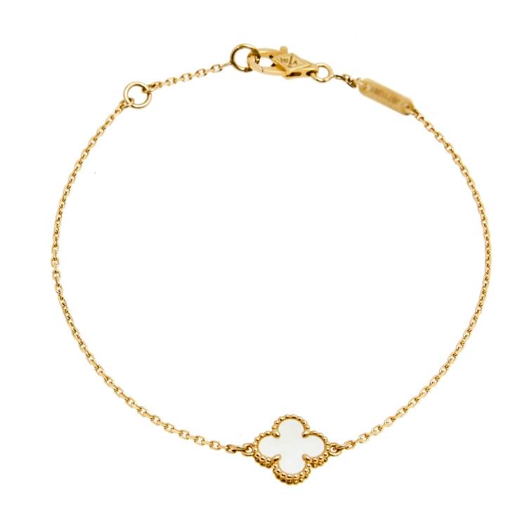 Pre Owned Van Cleef & Arpels Sweet Alhambra Mother of Pearl 18K Yellow Gold Bracelet