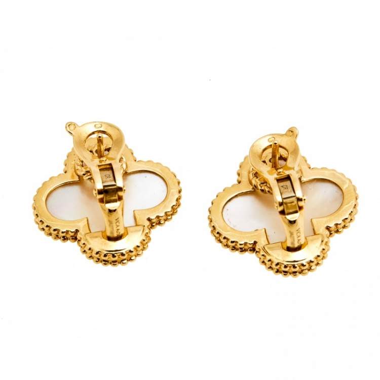 Pre Owned Van Cleef & Arpels Magic Alhambra Mother of Pearl 18K Yellow Gold Stud Earrings