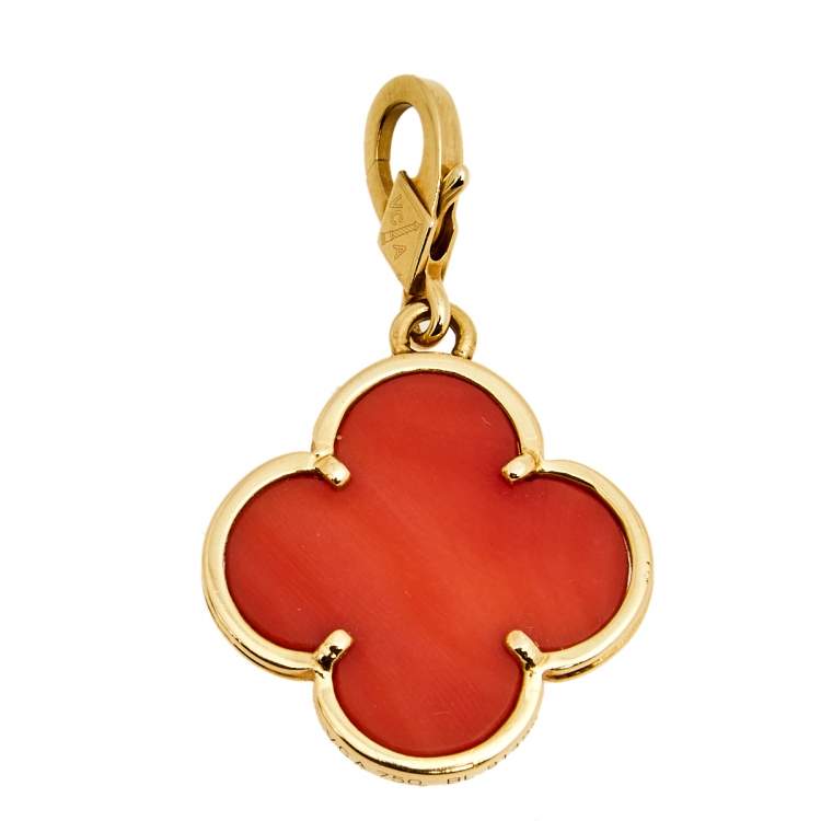 Pre Owned Van Cleef & Arpels Magic Alhambra Coral 18k Yellow Gold Pendant