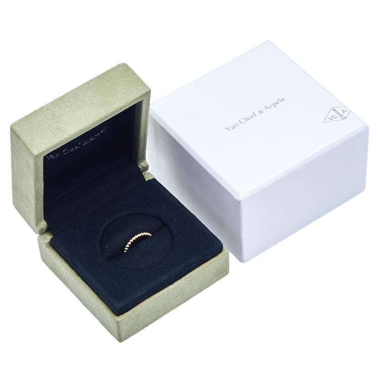 Pre Owned Van Cleef & Arpels Perlee Small Model 18k Rose Gold Band Ring Size 43