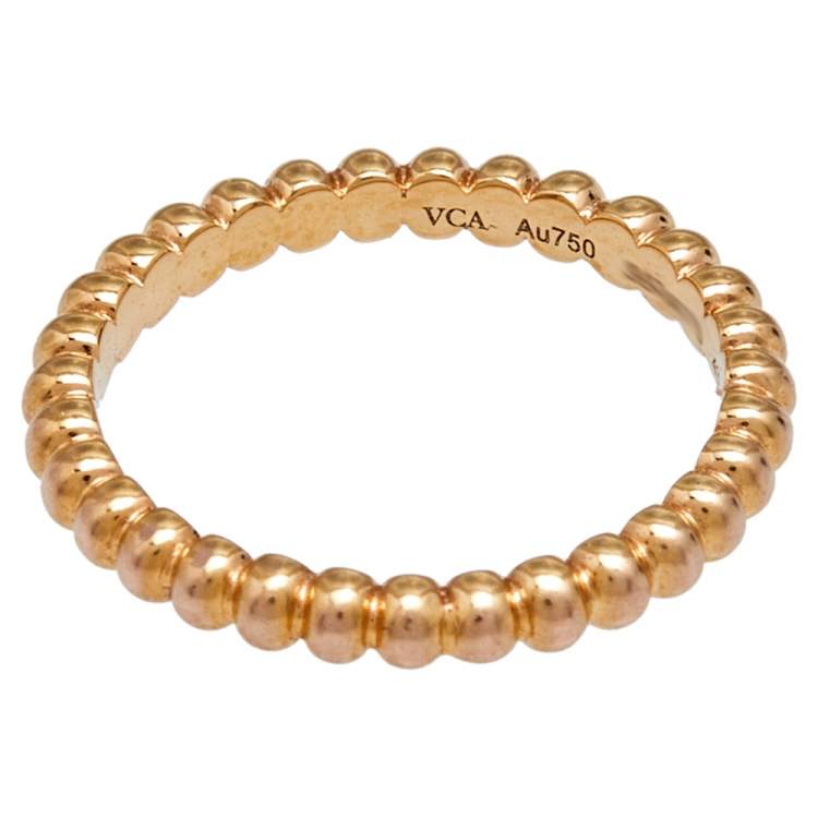 Pre Owned Van Cleef & Arpels Perlee Small Model 18k Rose Gold Band Ring Size 43