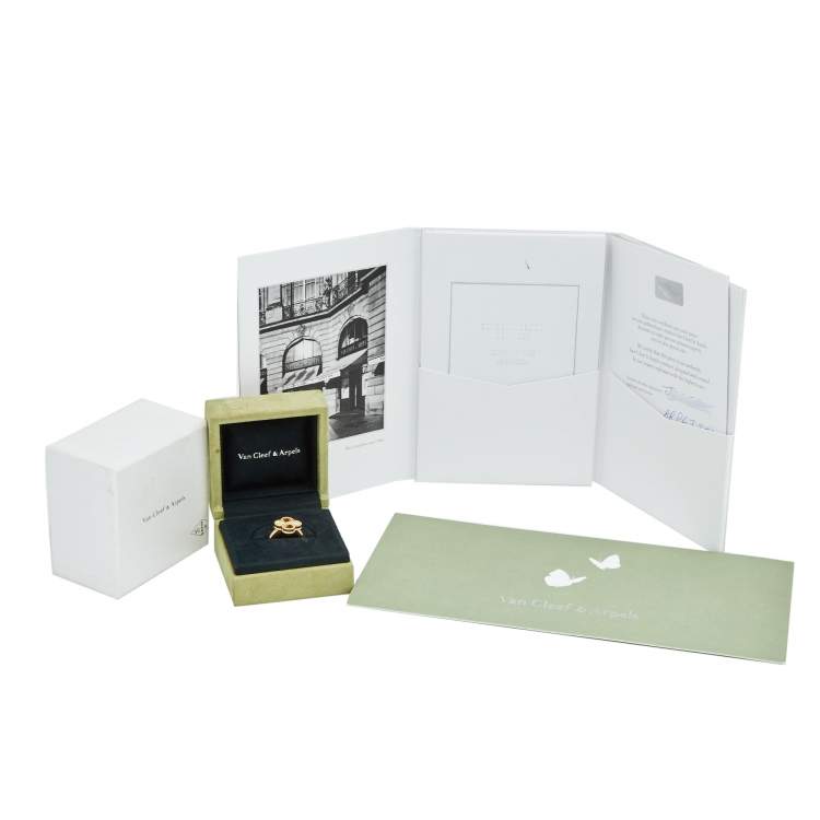 Pre Owned Van Cleef & Arpels Vintage Alhambra Guilloché 18k Yellow Gold Ring Size 51