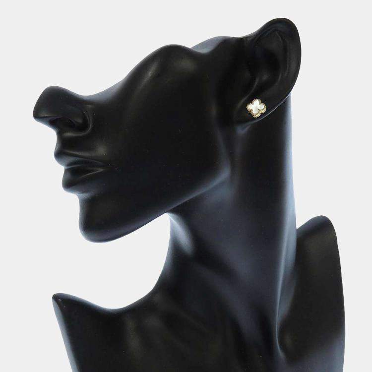 Pre Owned Van Cleef & Arpels Sweet Alhambra 18K Yellow Gold Mother Of Pearl Earrings 