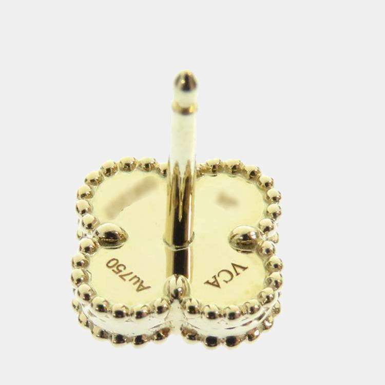 Pre Owned Van Cleef & Arpels Sweet Alhambra 18K Yellow Gold Mother Of Pearl Earrings 