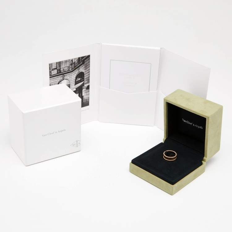 Pre Owned Van Cleef & Arpels Perlée Signature 18K Rose Gold Band Ring Size 56