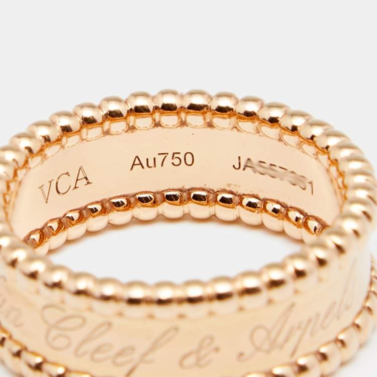 Pre Owned Van Cleef & Arpels Perlée Signature 18K Rose Gold Band Ring Size 56