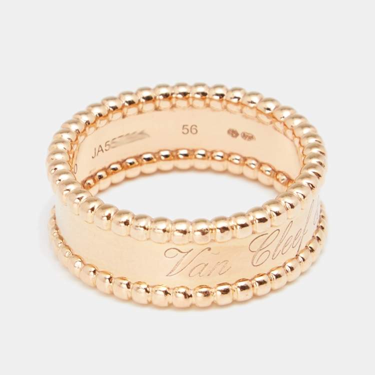 Pre Owned Van Cleef & Arpels Perlée Signature 18K Rose Gold Band Ring Size 56