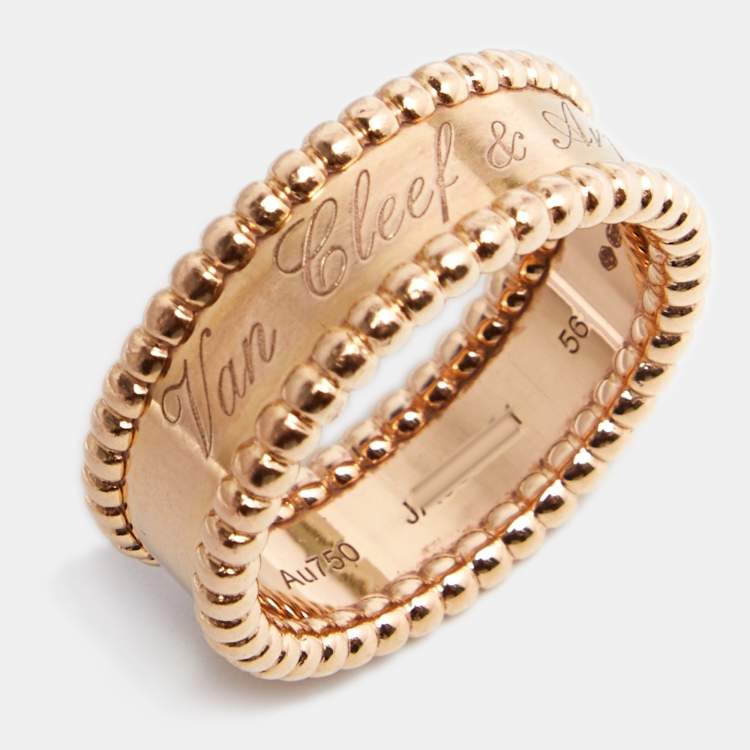 Pre Owned Van Cleef & Arpels Perlée Signature 18K Rose Gold Band Ring Size 56