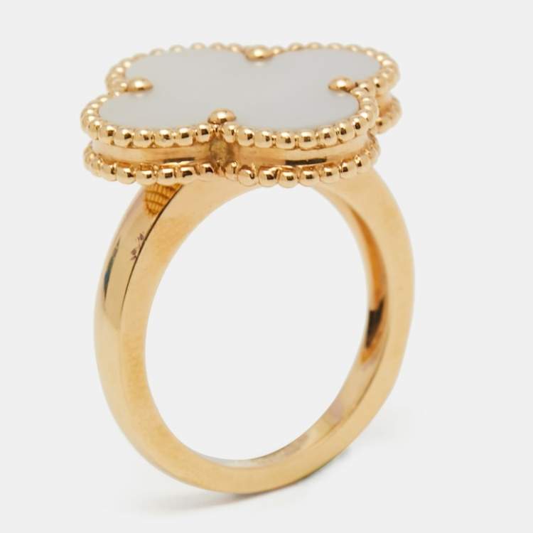 Pre Owned Van Cleef & Arpels Magic Alhambra Mother Of Pearl 18K Yellow Gold Ring Size 53