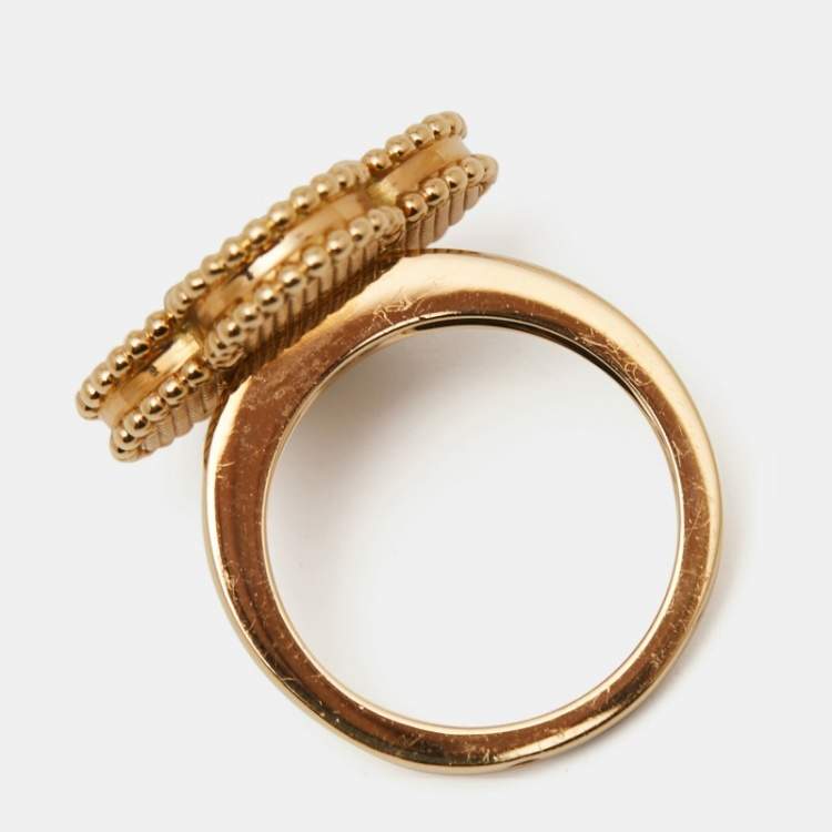 Pre Owned Van Cleef & Arpels Magic Alhambra Mother Of Pearl 18K Yellow Gold Ring Size 53