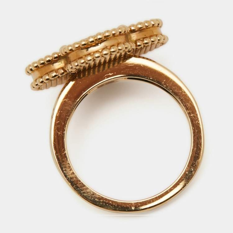 Pre Owned Van Cleef & Arpels Magic Alhambra Mother Of Pearl 18K Yellow Gold Ring Size 53