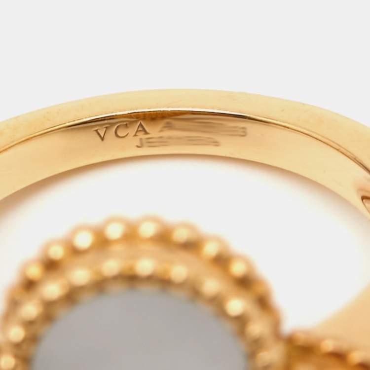 Pre Owned Van Cleef & Arpels Magic Alhambra Mother Of Pearl 18K Yellow Gold Ring Size 53