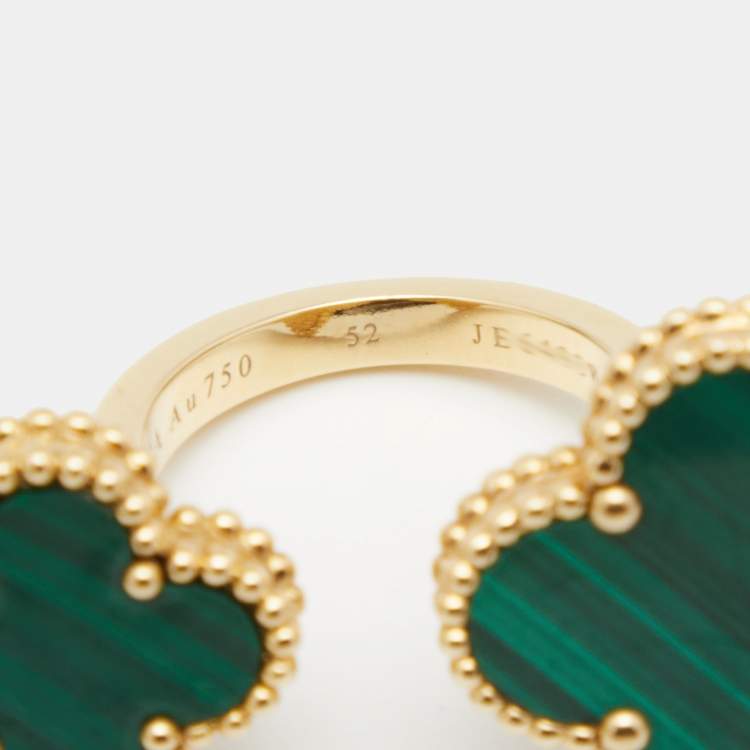 Pre Owned Van Cleef & Arpels Magic Alhambra Between the Fingers Malachite 18k Yellow Gold Ring Size 52