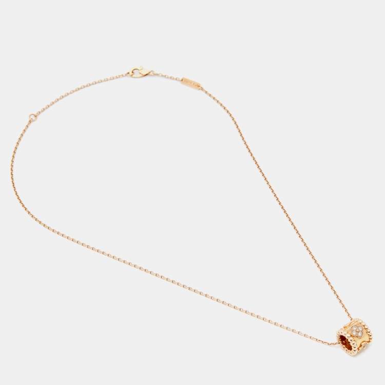 Pre Owned Van Cleef & Arpels Perlée Clover Diamonds 18k Rose Gold Pendant Necklace