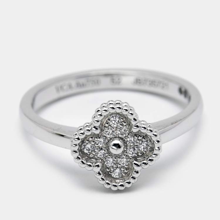 Pre Owned Van Cleef & Arpels Sweet Alhambra Diamond 18K White Gold Ring Size 52