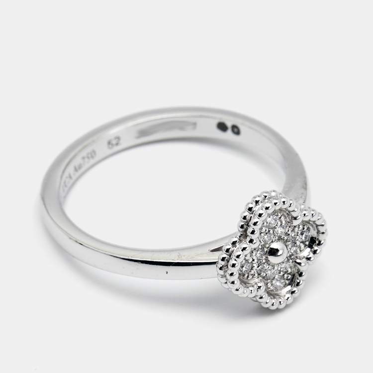 Pre Owned Van Cleef & Arpels Sweet Alhambra Diamond 18K White Gold Ring Size 52