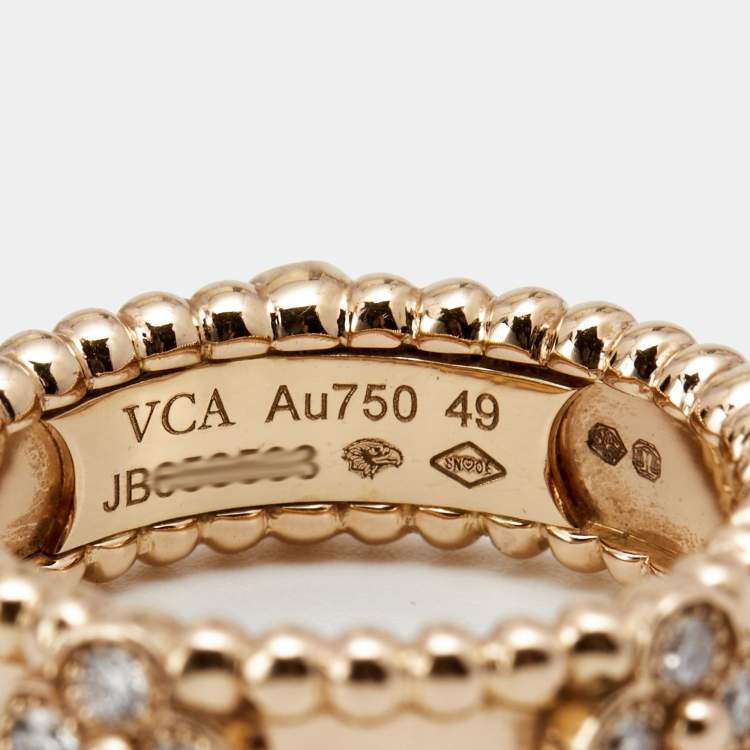 Pre Owned Van Cleef & Arpels Perlee Sweet Clovers Diamond 18K Rose Gold Band Ring 49