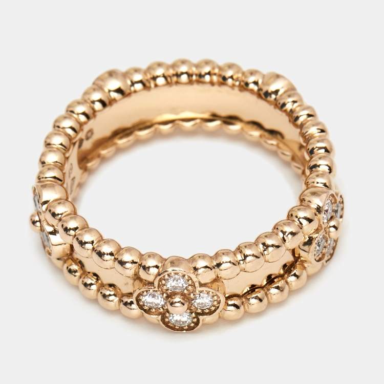 Pre Owned Van Cleef & Arpels Perlee Sweet Clovers Diamond 18K Rose Gold Band Ring 49