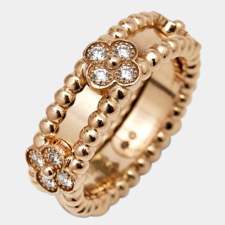 Pre Owned Van Cleef & Arpels Perlee Sweet Clovers Diamond 18K Rose Gold Band Ring 49