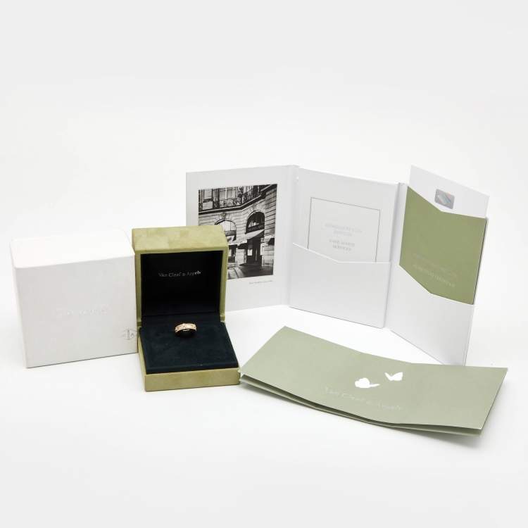 Pre Owned Van Cleef & Arpels Perlee Sweet Clovers Diamond 18K Rose Gold Band Ring 49