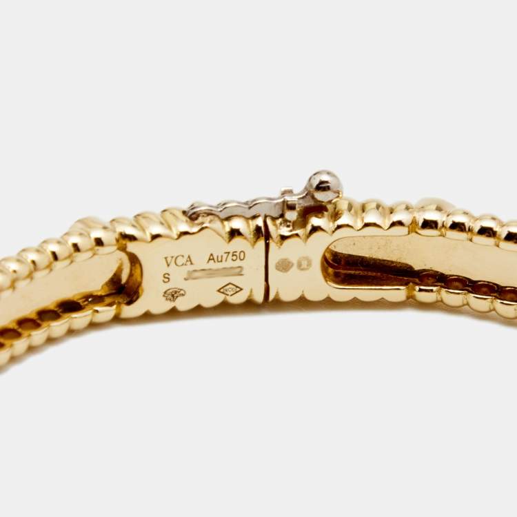 Pre Owned Van Cleef & Arpels Perlée Sweet Clovers Diamonds 18k Yellow Gold Medium Model Bracelet S