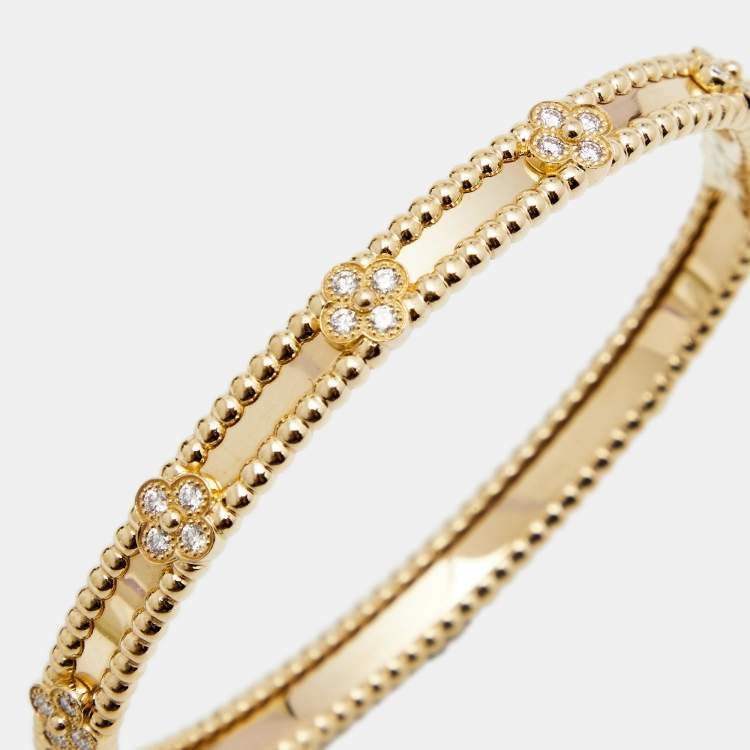 Pre Owned Van Cleef & Arpels Perlée Sweet Clovers Diamonds 18k Yellow Gold Medium Model Bracelet S