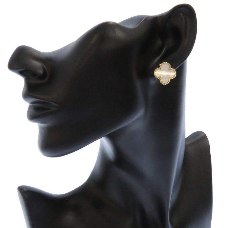Pre Owned Van Cleef & Arpels Vintage Alhambra 18K Yellow Gold Mother of Pearl Earrings