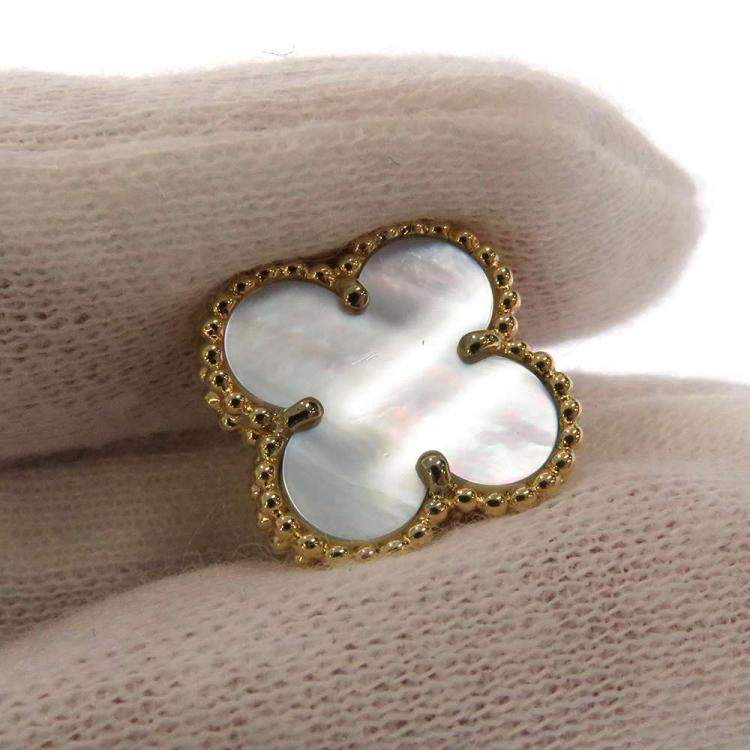 Pre Owned Van Cleef & Arpels Vintage Alhambra 18K Yellow Gold Mother of Pearl Earrings