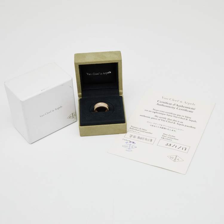 Pre Owned Van Cleef & Arpels Perlée Diamonds 3 Rows 18k Yellow Gold Ring Size 50