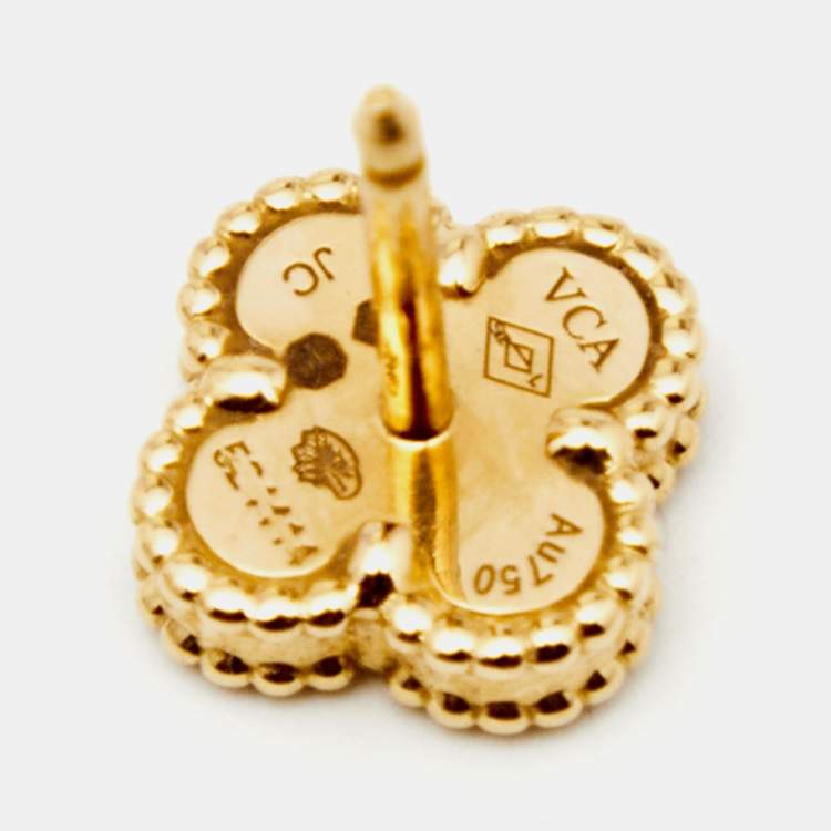 Pre Owned Van Cleef & Arpels Sweet Alhambra Mother of Pearl 18k Yellow Gold Stud Earrings