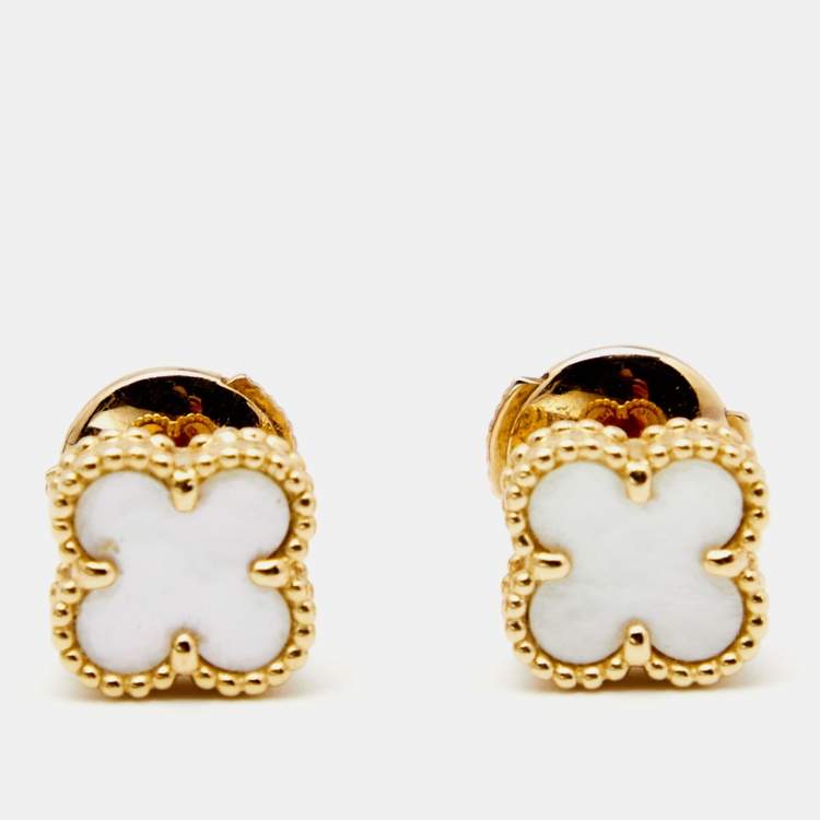 Pre Owned Van Cleef & Arpels Sweet Alhambra Mother of Pearl 18k Yellow Gold Stud Earrings