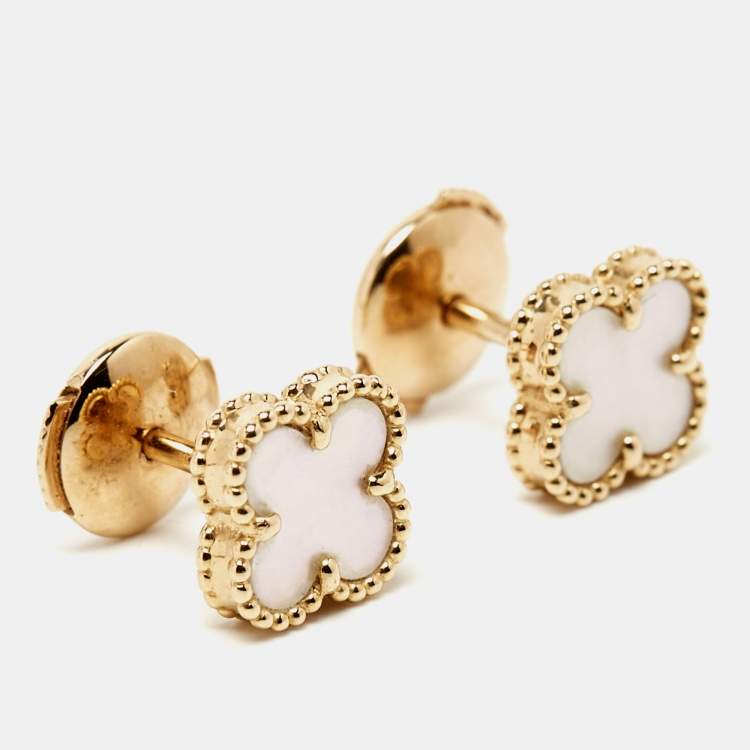 Pre Owned Van Cleef & Arpels Sweet Alhambra Mother of Pearl 18k Yellow Gold Stud Earrings