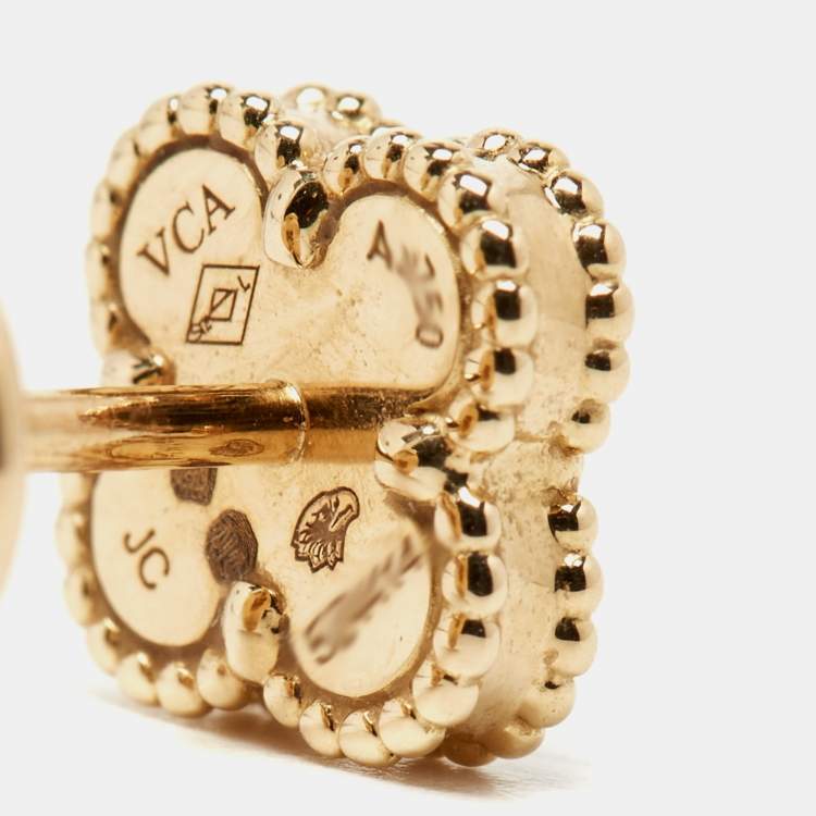 Pre Owned Van Cleef & Arpels Sweet Alhambra Mother of Pearl 18k Yellow Gold Stud Earrings