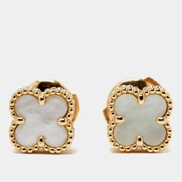 Pre Owned Van Cleef & Arpels Sweet Alhambra Mother of Pearl 18k Yellow Gold Stud Earrings