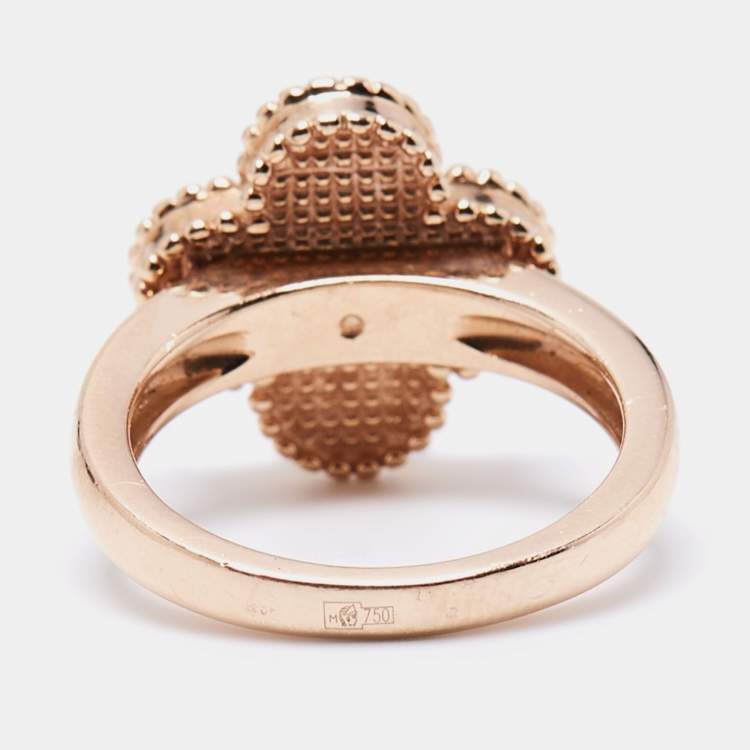 Pre Owned Van Cleef & Arpels Vintage Alhambra Diamond 18k Rose Gold Ring Size 52