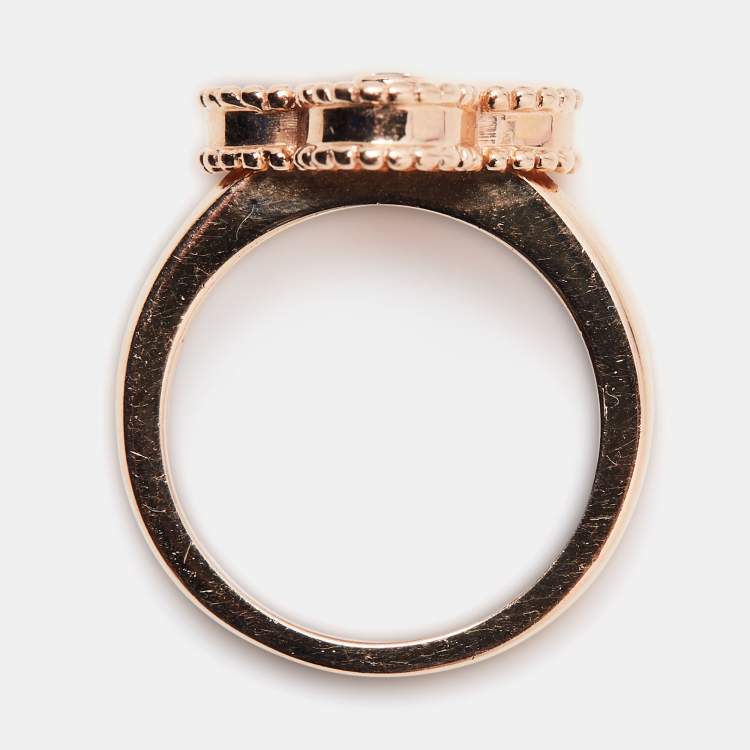 Pre Owned Van Cleef & Arpels Vintage Alhambra Diamond 18k Rose Gold Ring Size 52