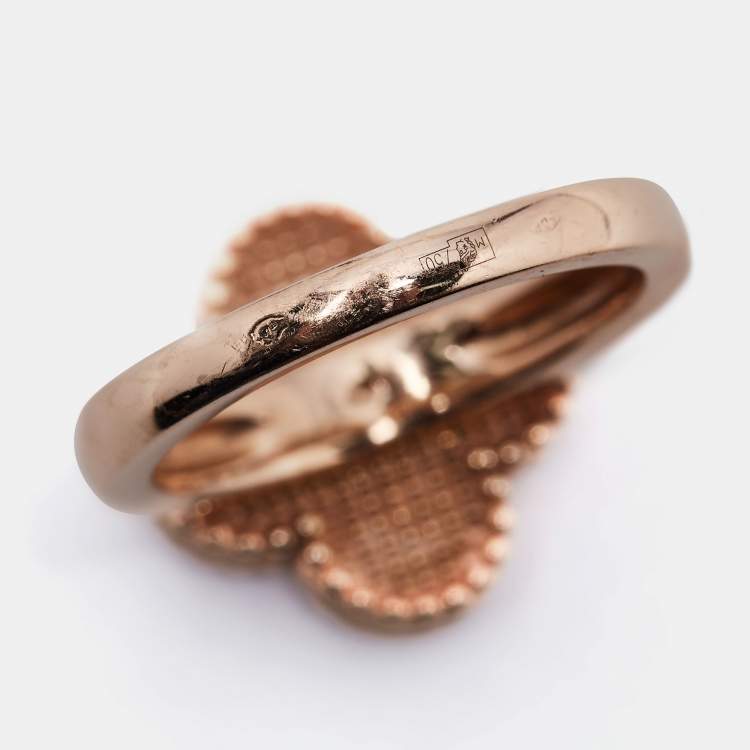 Pre Owned Van Cleef & Arpels Vintage Alhambra Diamond 18k Rose Gold Ring Size 52