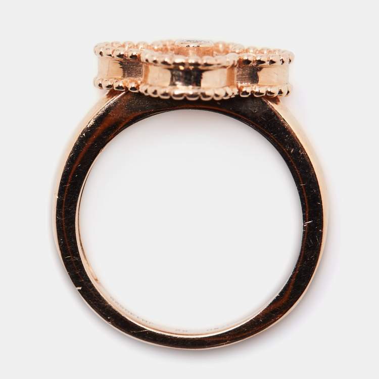 Pre Owned Van Cleef & Arpels Vintage Alhambra Diamond 18k Rose Gold Ring Size 52
