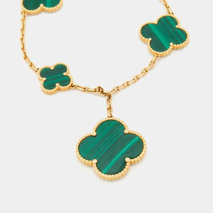 Pre Owned Van Cleef & Arpels Magic Alhambra Malachite 18k Yellow Gold Bracelet